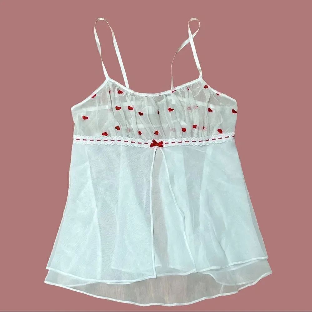 Vintage White Chiffon Sweetheart Babydoll // lingerie coquette soft girl y2k
